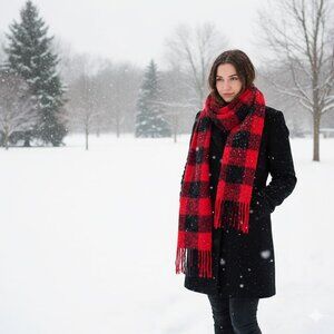 Soft red and black Buffalo print scarf.